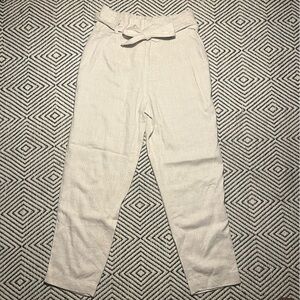 NWT Beige Cream Tan Linen Pant High Waisted Tie Detail Size S